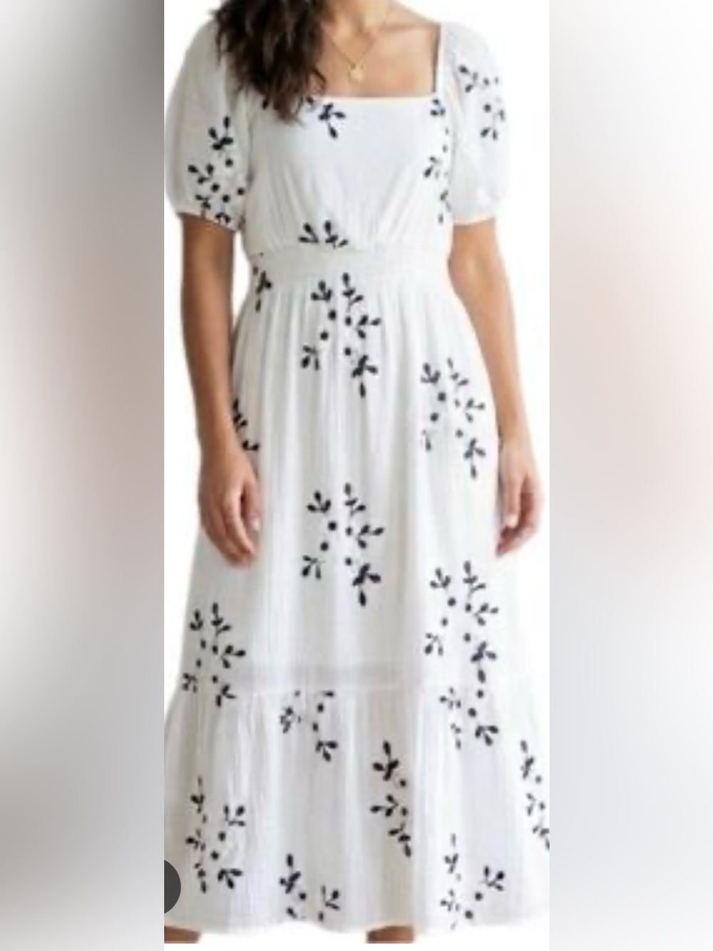 Kindred Anthropologie White Embroidered Maxi Dress Navy Floral Boho Beach NWT 2X
